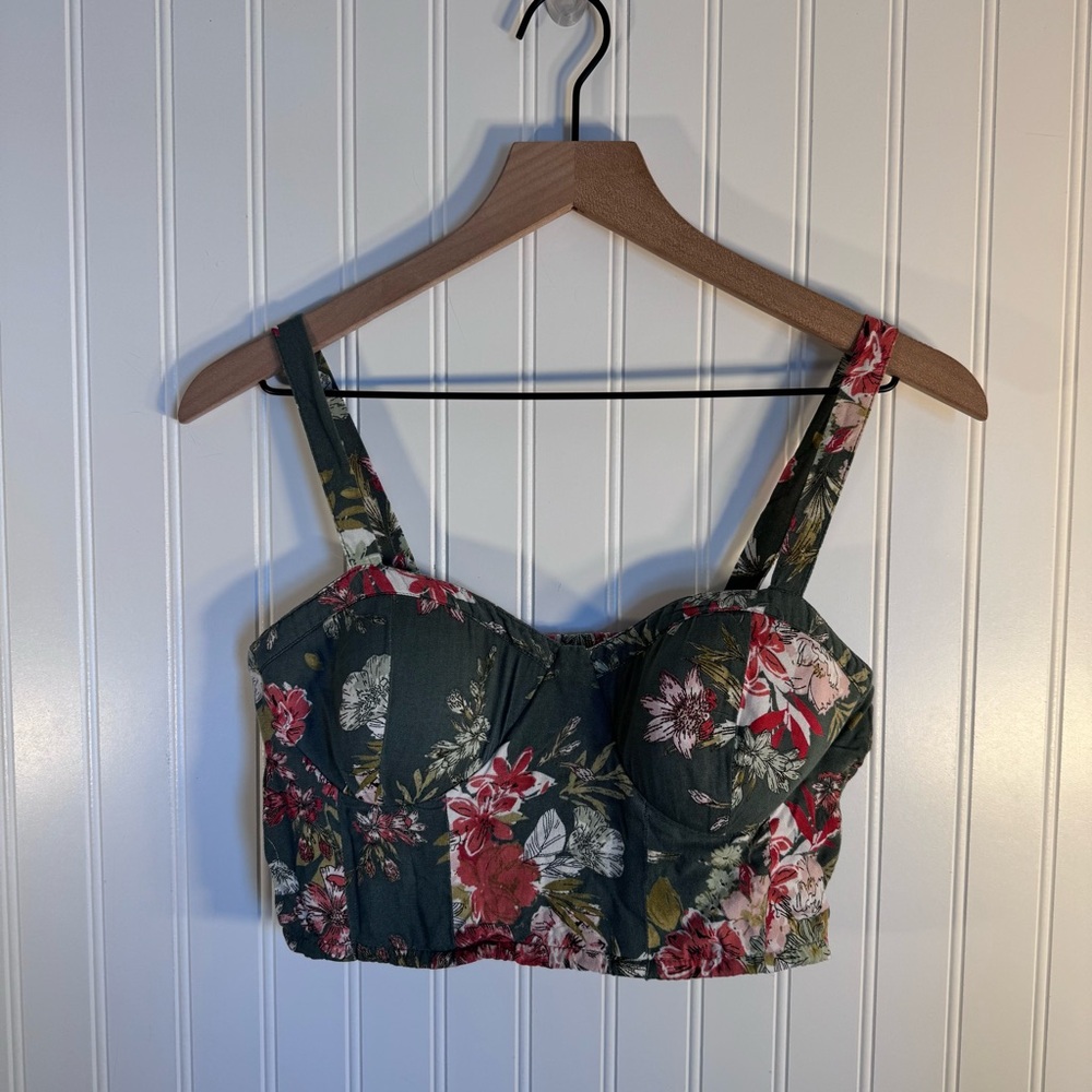 B.O.G Collective Floral Bustier Crop Top Smocked Back Adjustable Straps Size M
